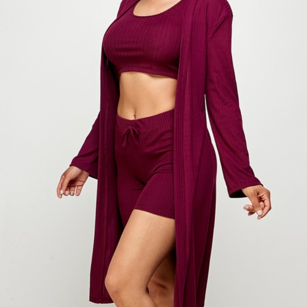 3 piece short set in color Burgundy/Wine